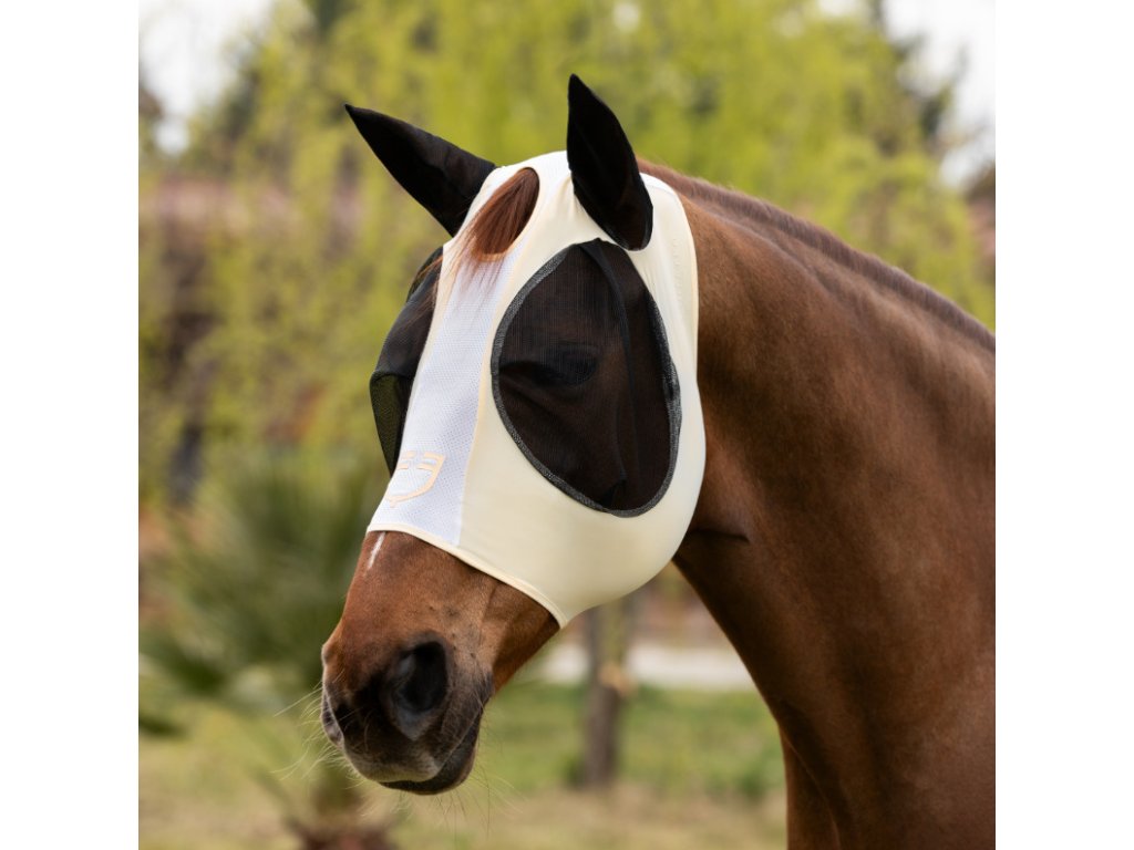 Maska proti hmyzu Lycra Equestro, s ochranou uší, after glow/brilliant white