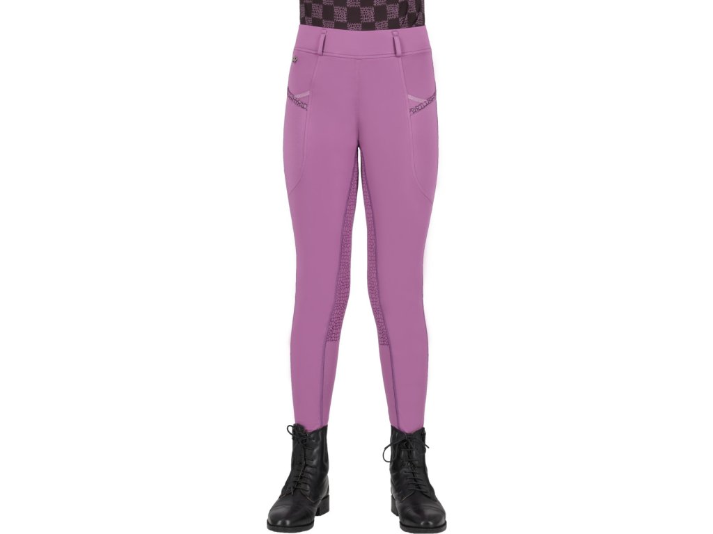 Legíny jazdecké Lize QHP, s gripom, detské, violet
