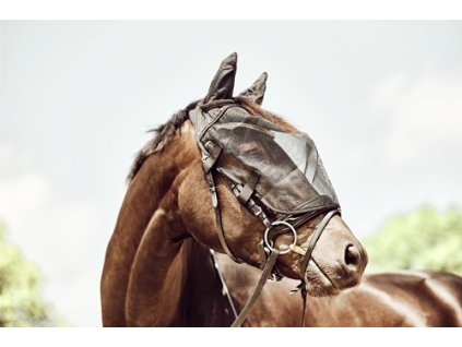 Maska proti hmyzu HorseGuard, jazdecká, s ochranou uší, čierna