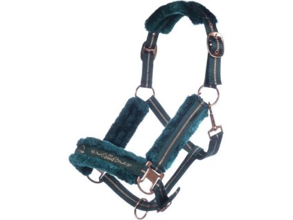 Ohlávka s barančekom Rosegold HKM, emerald green/rose-gold
