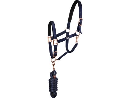 Set ohlávky s vodítkom Rose Gold Line Supreme, navy