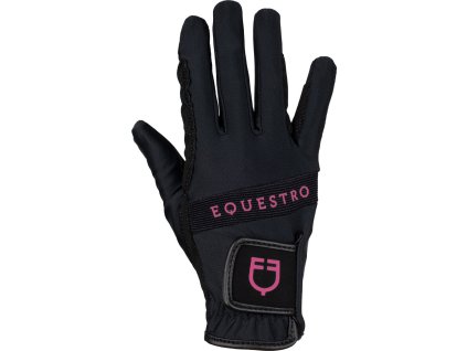 Rukavice Multicolor Logo Equestro, pre dospelých, black/fuchsia