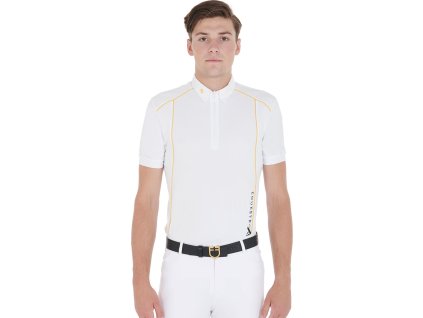 Tričko súťažné Polo Slim Fit EQUESTRO, pánske, white/yellow