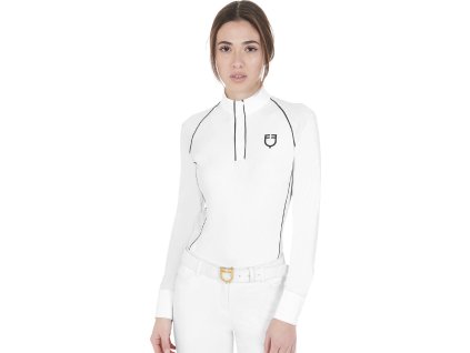 Tričko súťažné Mesh Insert Equestro, s dlhým rukávom, dámske, biele
