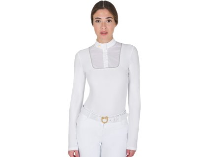 Tričko súťažné Jersey Rhinestone Equestro, dámske, biele