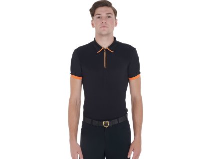 Tričko Polo Training EQUESTRO, pánske, black/orange