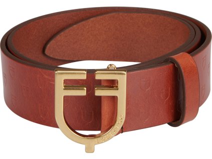 Opasok kožený Buckle Logo Equestro, gold/cognac