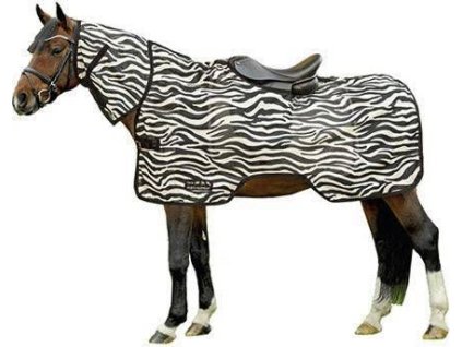 Deka jazdecká Zebra HKM, proti hmyzu, s krkom, biela/čierna