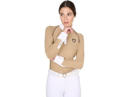 Tričko súťažné Mesh Insert Equestro, s dlhým rukávom, dámske, beige