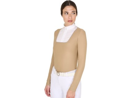 Tričko na preteky Jersey Rhinestone Equestro, dámske, beige