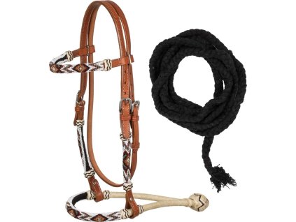 Set uzdečky a oťaží Bosal Beaded Southwest Decorations Pool's, COB/FULL, cognac
