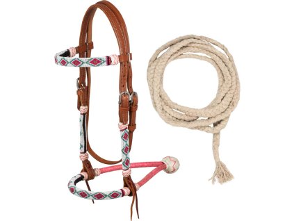 Set uzdečky a oťaží Bosal Beaded Pool's, COB/FULL, cognac