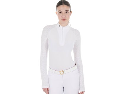 Tričko súťažné Tulle Stretch Equestro, s dlhým rukávom, dámske, biele