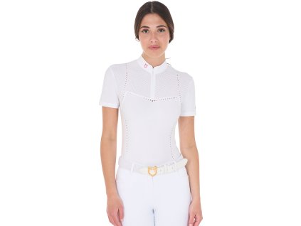 Tričko súťažné Perforated Equestro, s krátkym rukávom, dámske, white/honeysuckle