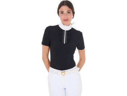 Tričko súťažné Strass Ruches Equestro, s krátkym rukávom, dámske, black/ballerina