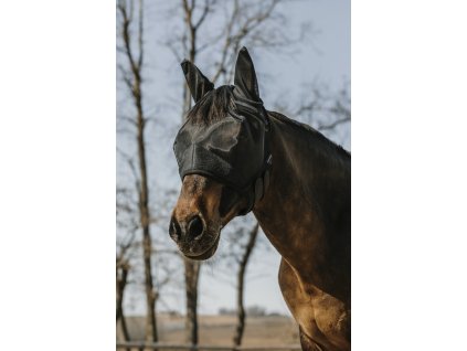 Maska proti hmyzu Super Equithème, s ochranou uší, čierna