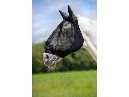 Maska proti hmyzu Lycra Equithème, s ochranou uší, čierna