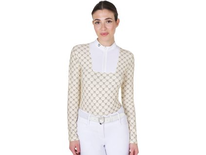 Tričko súťažné Monogram Equestro, dámske, antique white/walnut