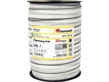 Páska k elektrickému ohradníku Turbomax Horizont, 200 m, 40 mm, biela/čierna