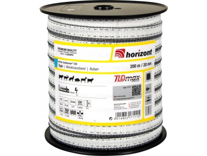 Páska k elektrickému ohradníku Turbomax Horizont, 200 m, 20 mm, biela/čierna