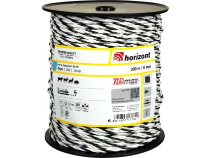 Lanko na elektrický ohradník Turbomax R6-PE Horizont, 200 m, 6 mm, biele/čierne