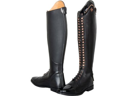 Čižmy jazdecké Olania Imperial Riding, širšie lýtko, dámske, black lack/rose