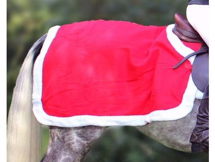 Deka bedrová QHP, fleecová, vianočná, red