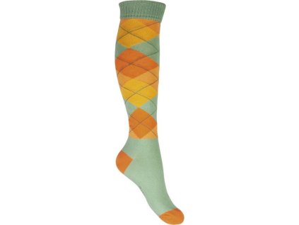 Podkolienky jazdecké Karo Happy HKM, lime green/orange checkered