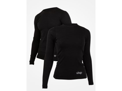Tričko vlnené Merino UHIP, s dlhým rukávom, unisex, čierne