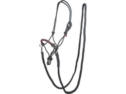 Ohlávka povrazová s oťažami Strass HKM, grey/raspberry