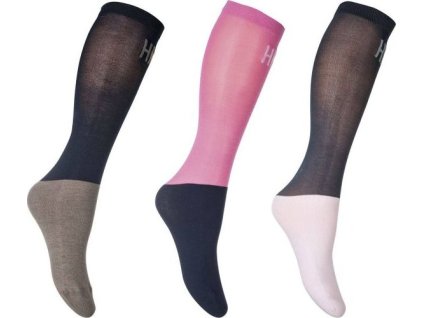 Podkolienky jazdecké Mikrobavlna Colour HKM, 3 páry, pink/navy/grey