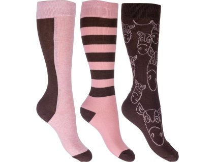 Podkolienky jazdecké Houston HKM, 3 páry, detské, deep brown/rose