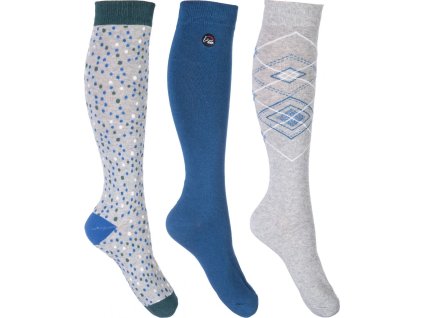 Podkolienky jazdecké Florida HKM, 3 páry, grey/deep blue