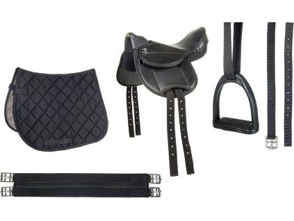 Shetty set sedlo, dečka, podbrušník, strmene, remene Beginner HKM, čierny