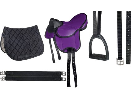 Shetty set sedlo, dečka, podbrušník, strmene, remene Beginner HKM, violet