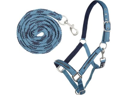 Set ohlávky s vodítkom Crystal HKM, petrol/navy