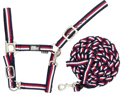 Set ohlávka a vodítko Supreme, trojfarebná, navy/white/red