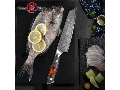 Nůž Kiritsuke 8.2" GRAND SHARP KANTÓ 67 vsrtev damaškové oceli