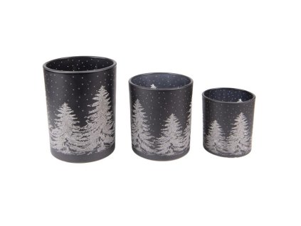 Sada tří skleněných svícnů na čajovou svíčku PINE TREES
