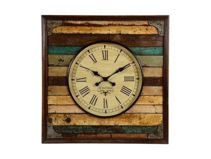 Nástěnné hodiny z recyklovaného dřeva Heritage, 76x76 cm