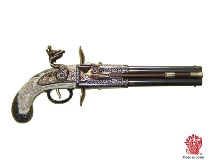 Dvouhlavňová pistole s překlopovacím zámkem 1750.