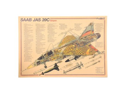 Plakát strážci nebes, Saab JAS-39 Gripen, č.254, 50.5 x 36 cm