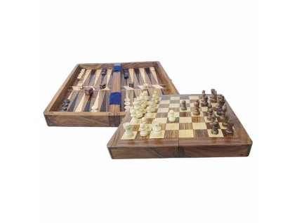 Šachy a vrhcáby (backgammon) v dřevěném boxu