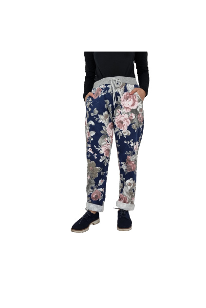 tepláky s růžemi potiskem tmavě modré