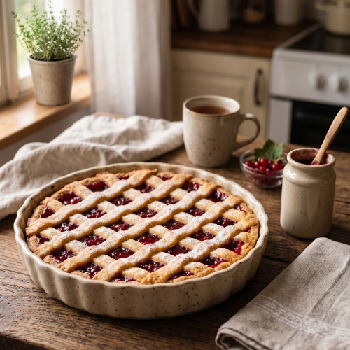 Linecký koláč do kulaté formy: Recept na křehký moučník s marmeládou