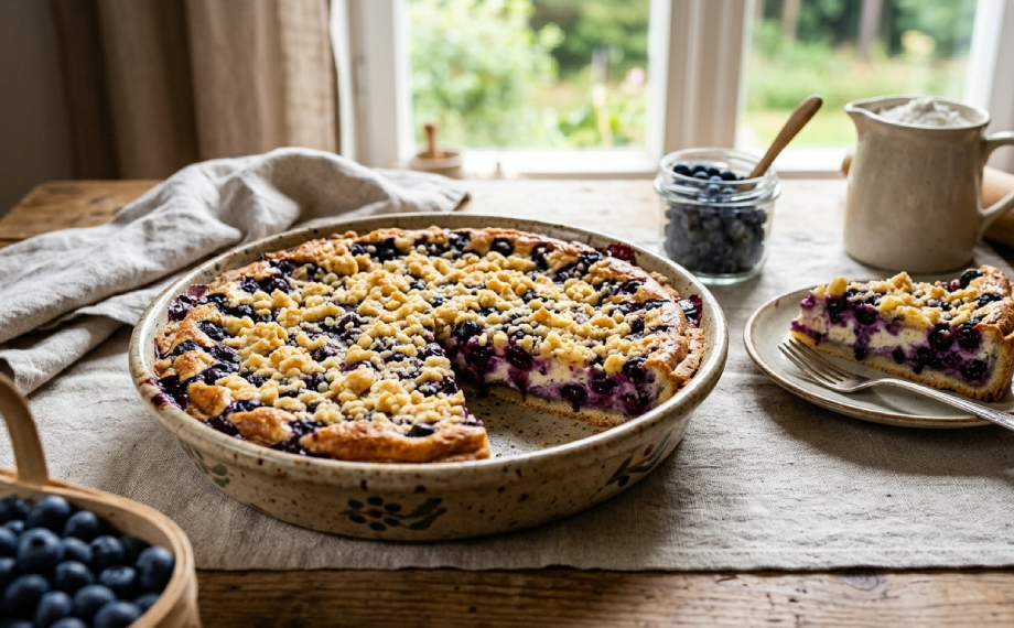 Borůvkový koláč v kulaté formě