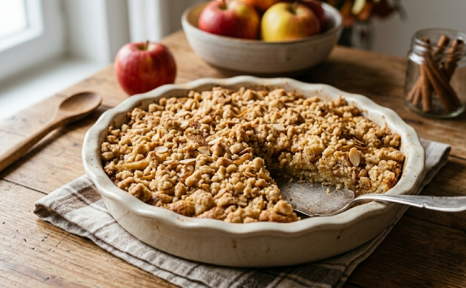 Jablečný koláč s drobenkou a ořechy