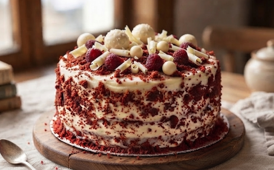 Red velvet dort s bílou čokoládou