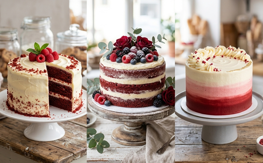 Nazdobený red velvet dort se sýrovým krémem