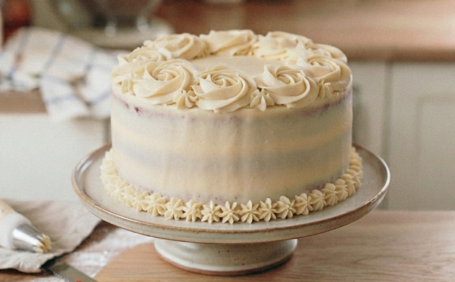 Red velvet dort zdobený růžičkami z krému